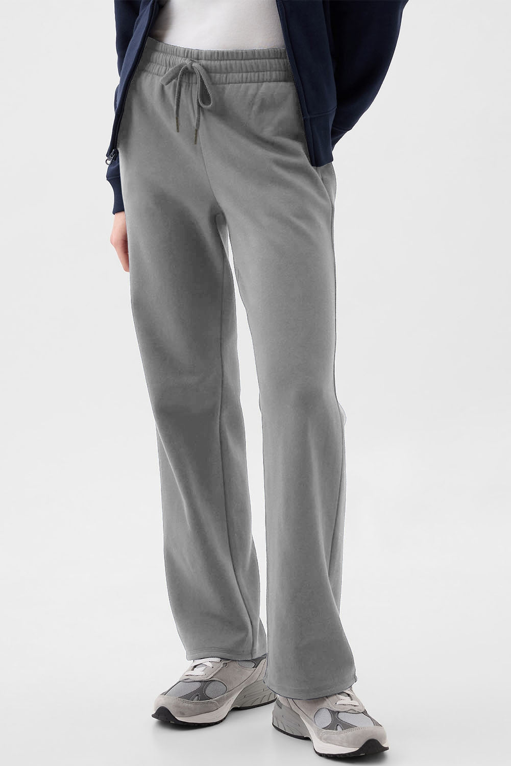 Light Grey Solid Color Fleece Lined Drawstring Waist Casual Pants (Extended Sizes)