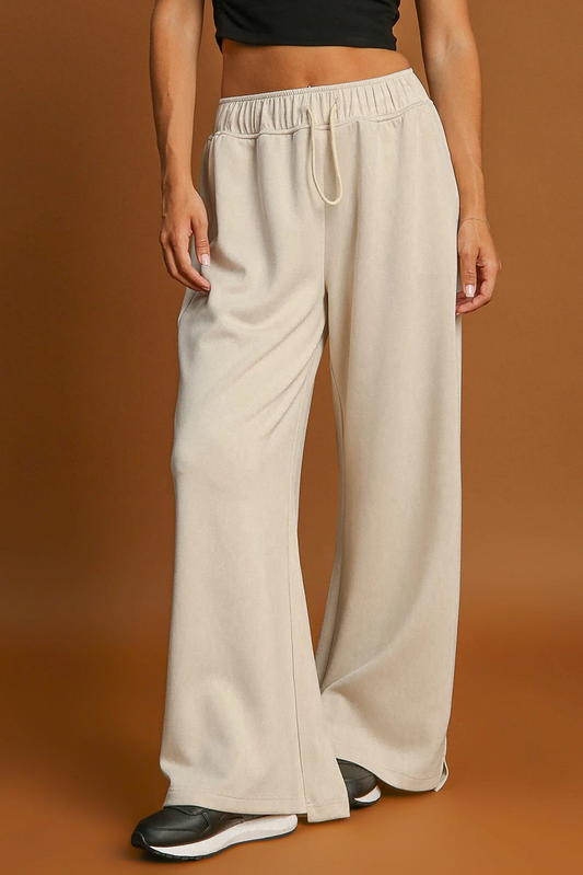 Loop Drawstring Elastic Waistband Casual Wide Leg Pants