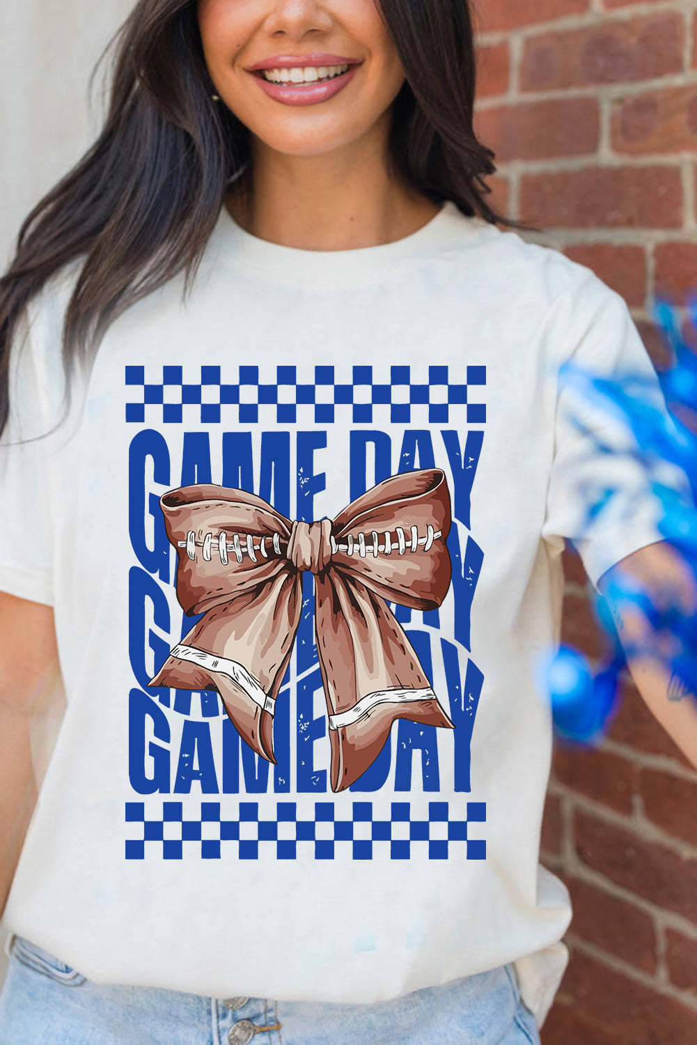 White Rugby Bowknot GAME DAY Graphic Tee (Extended Sizes)