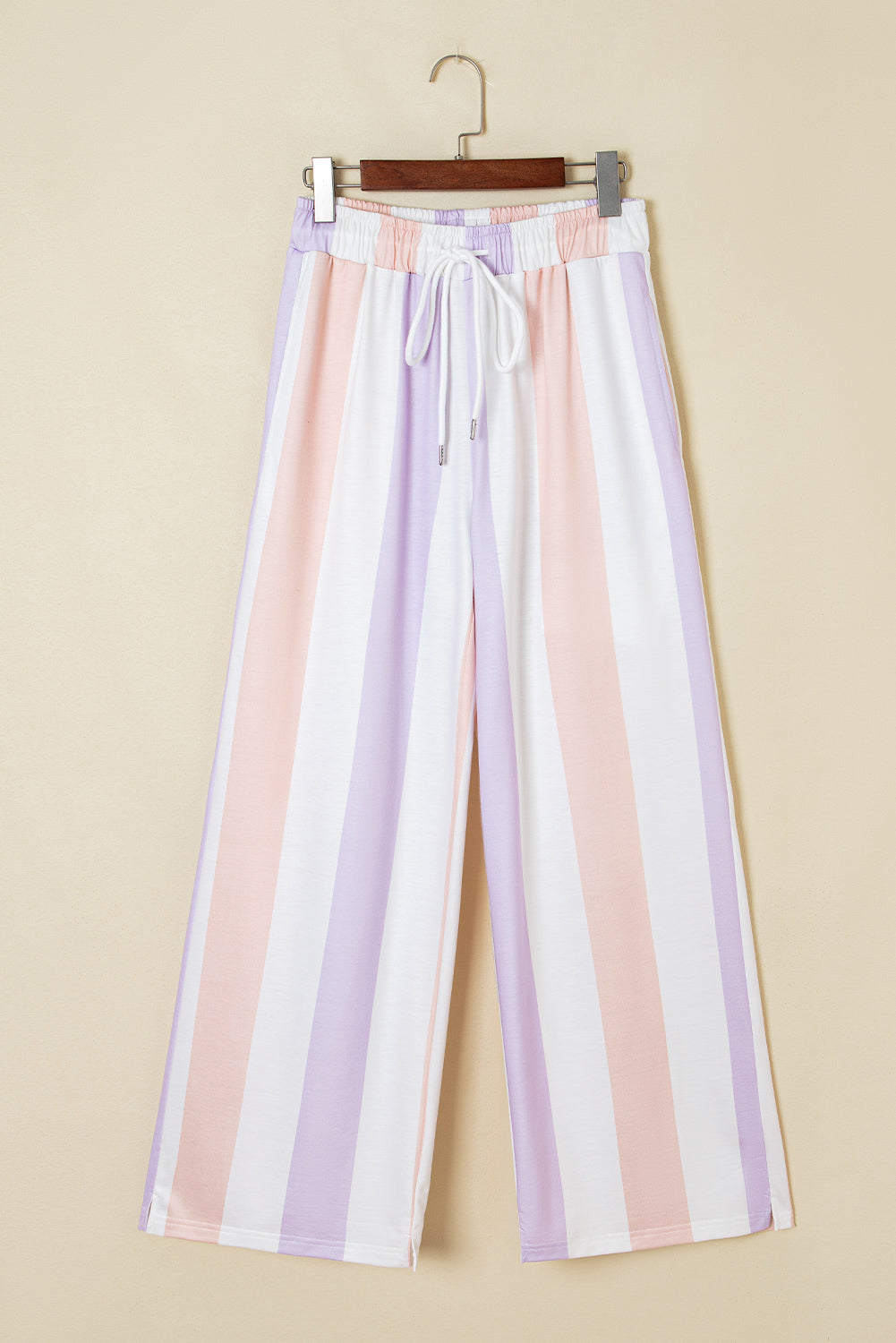 Stripe Multicolored Print Drawstring Loose Pants with Side Pockets