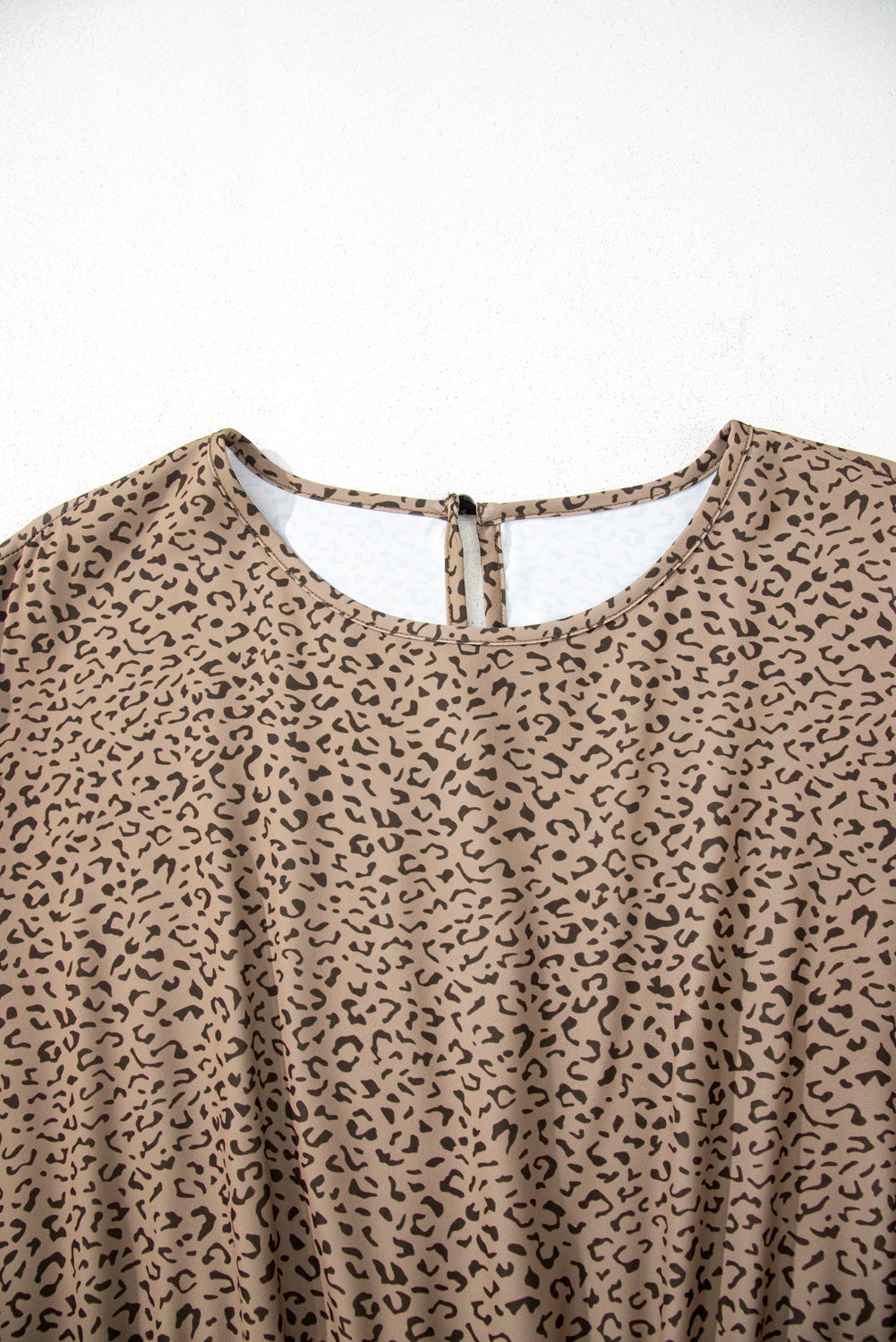 Brown Leopard Print Frill Trim Short Sleeve Flared Dress