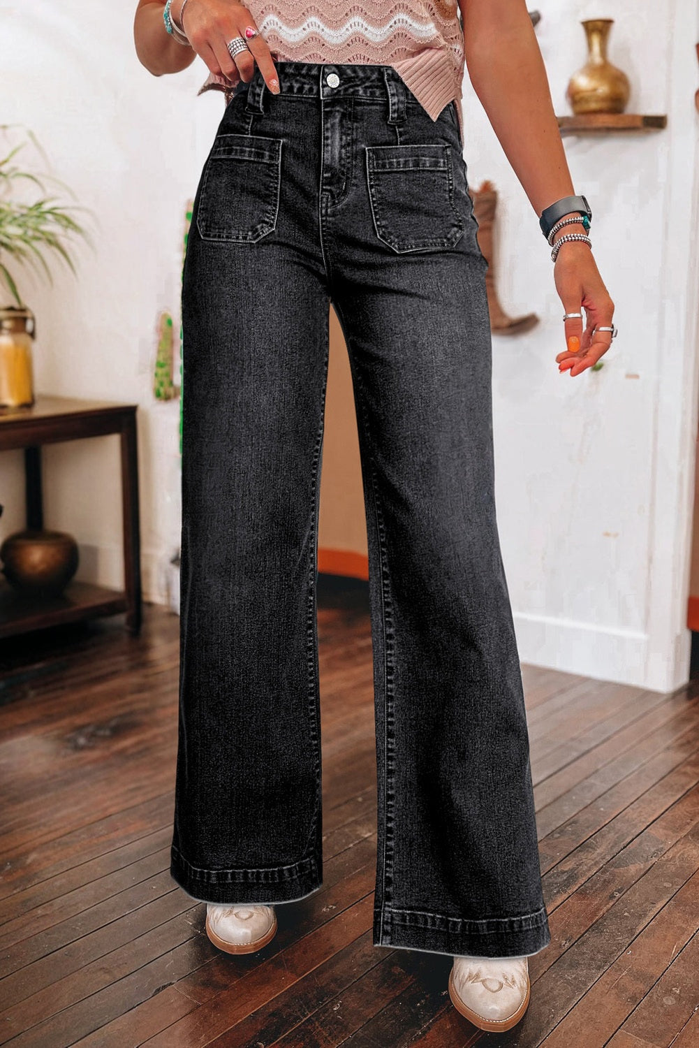 Sail Blue Wide Leg Pocketed High Waist Jeans (Extended Sizes)