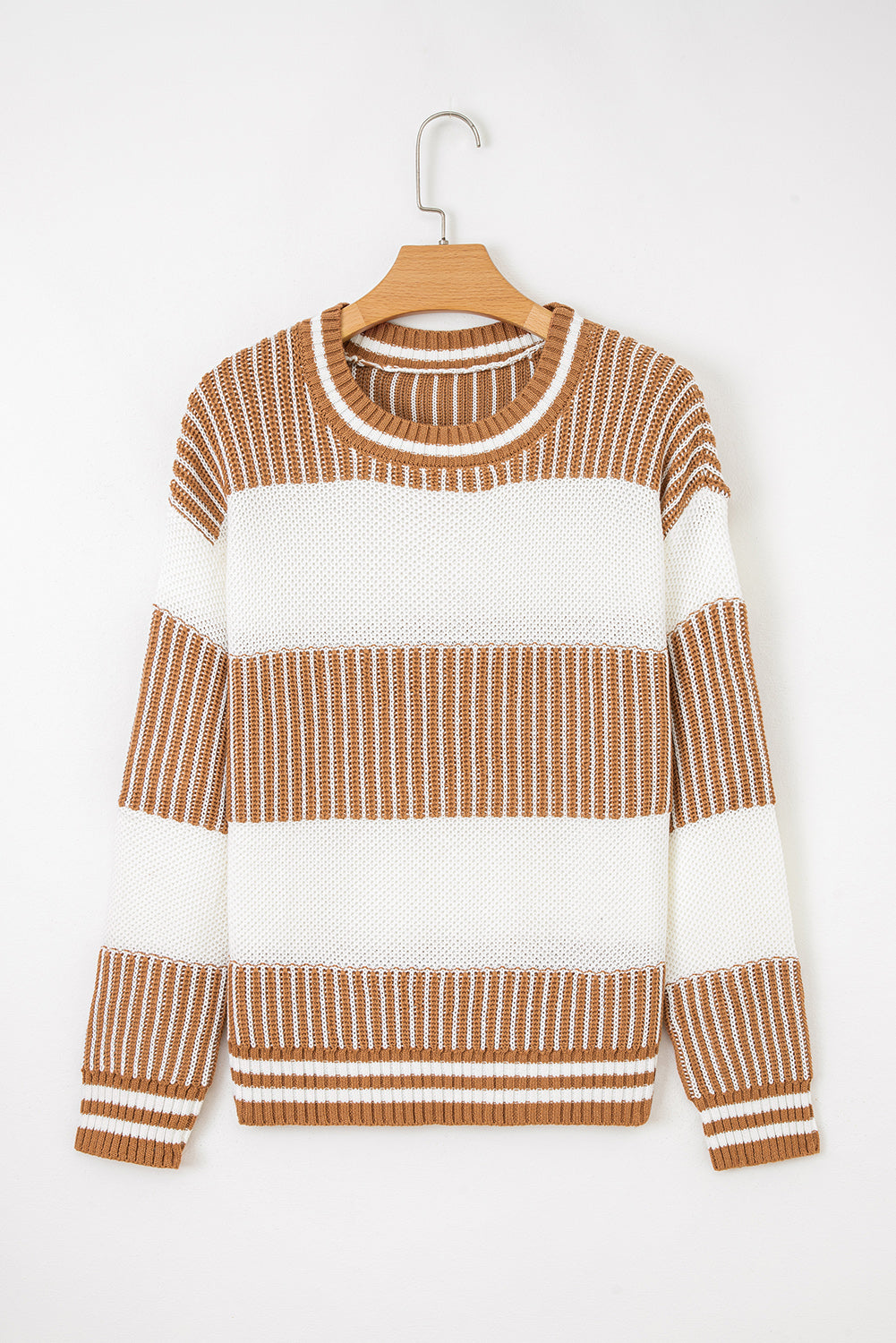 Two Tone Striped Patchwork Drop Shoulder Loose Sweater (Other Colors)
