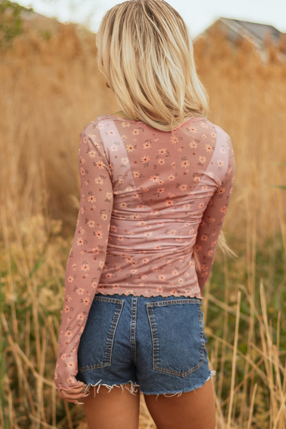 Vintage Floral Print Southern Style Mesh Long Sleeve Top (Other Colors)
