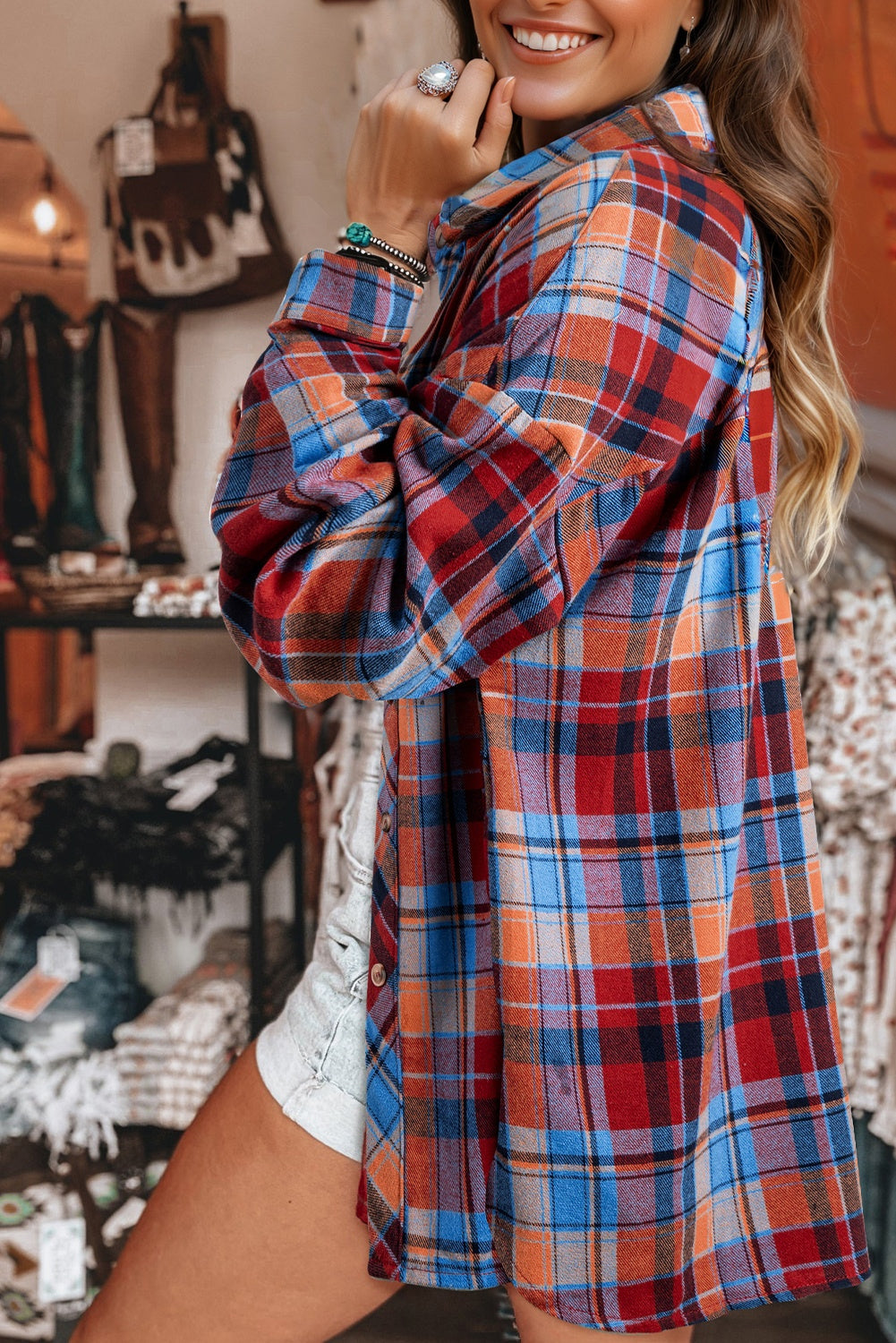 Plaid Print Loose Vintage Shirt (Extended Sizes)(Other Colors)