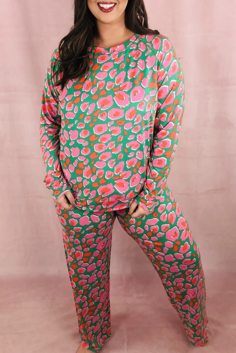 Green Printed Long Sleeve and Pants Lounge Set