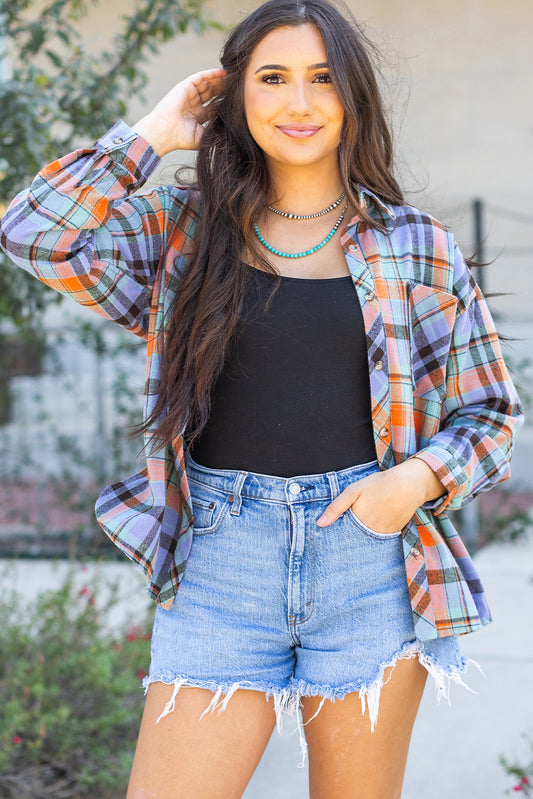 Plaid Print Loose Vintage Shirt (Extended Sizes)(Other Colors)