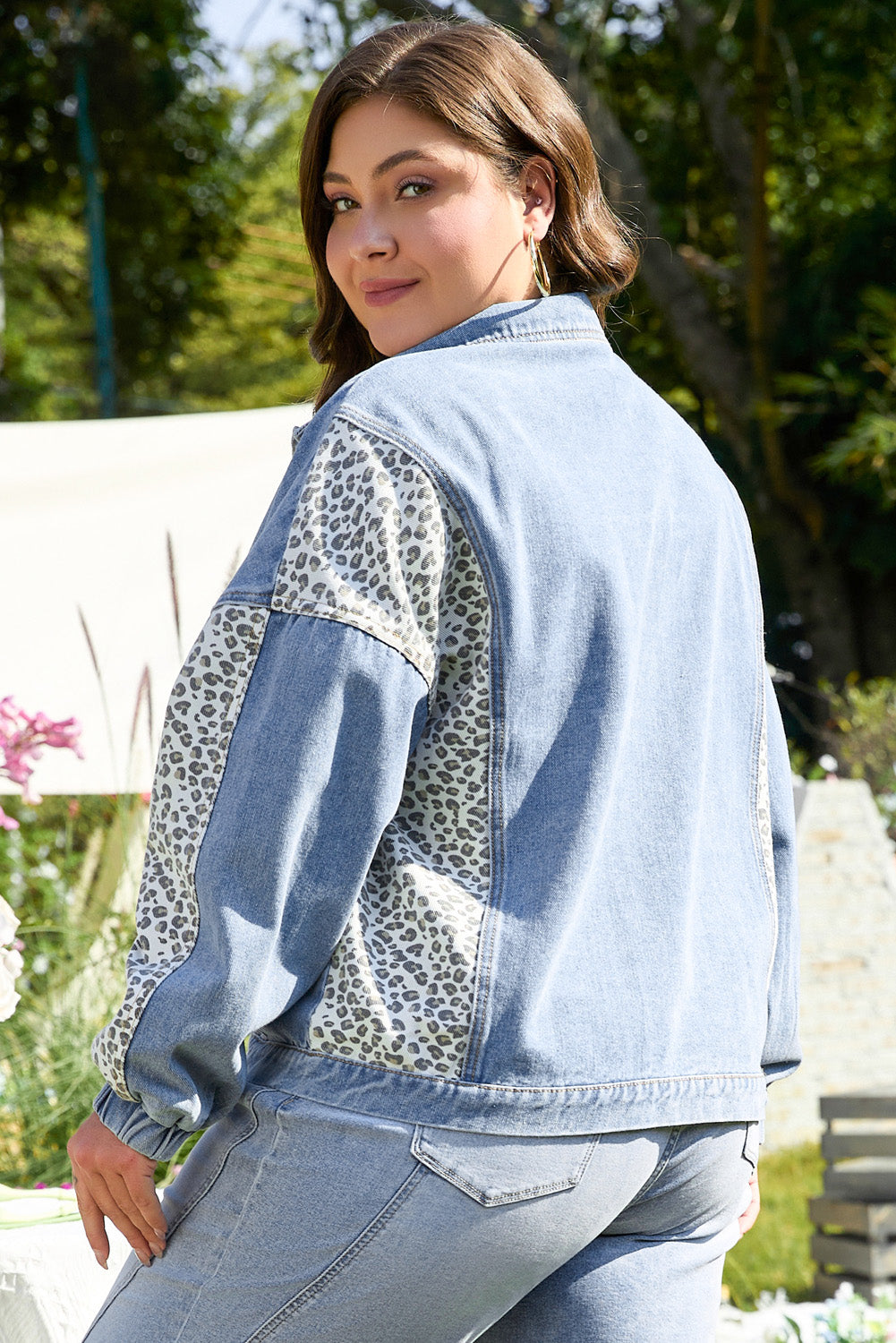 Beau Blue Leopard Patchwork Flap Detail Denim Jacket