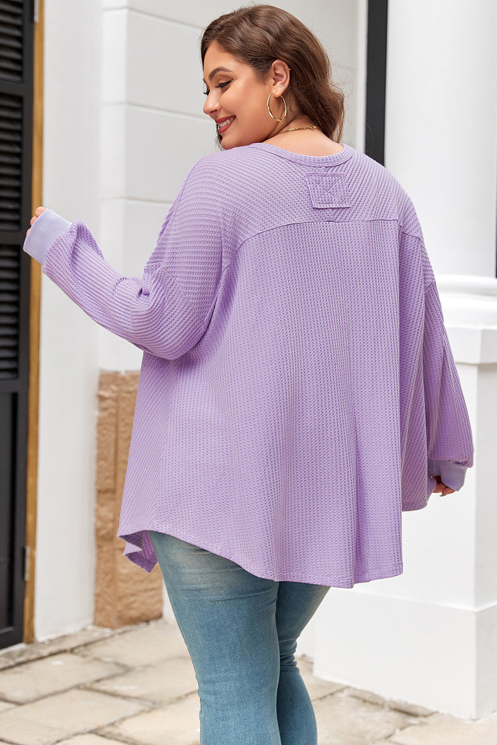 Orchid Petal Waffle Knit Exposed Seam Flowy Top