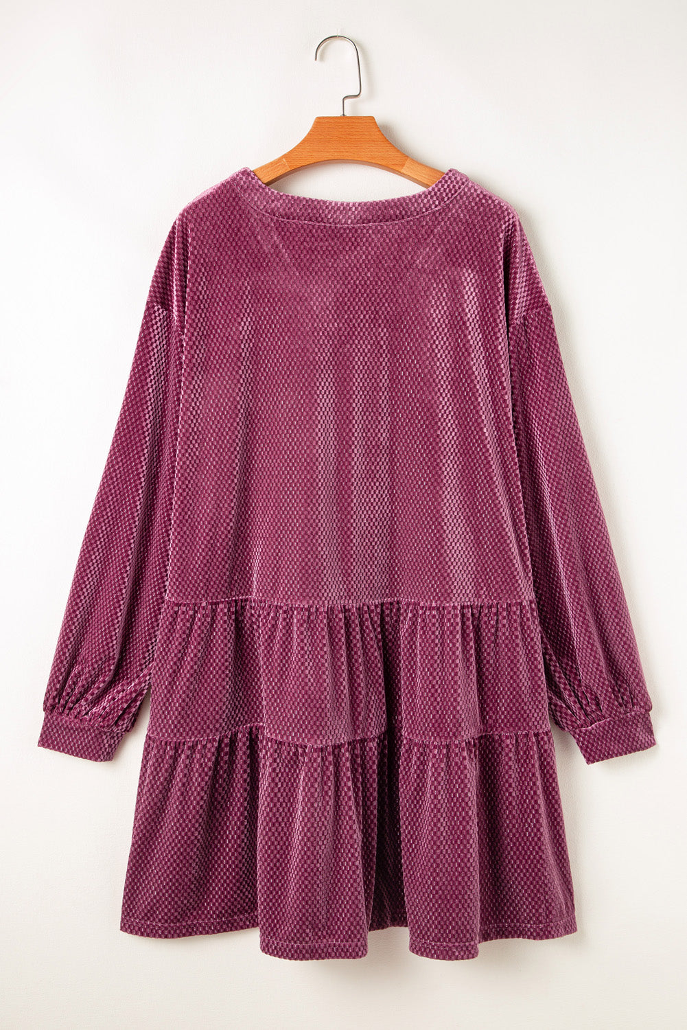 Meadow Mauve Textured Velvet Tiered Buttons Tiered Dress