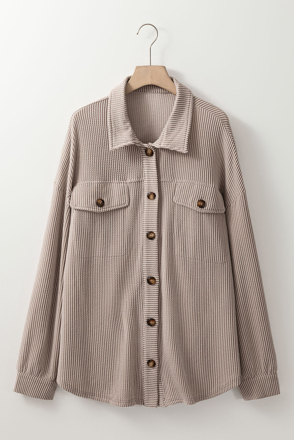 Smoke Gray Solid Corded Drop Shoulder Shacket