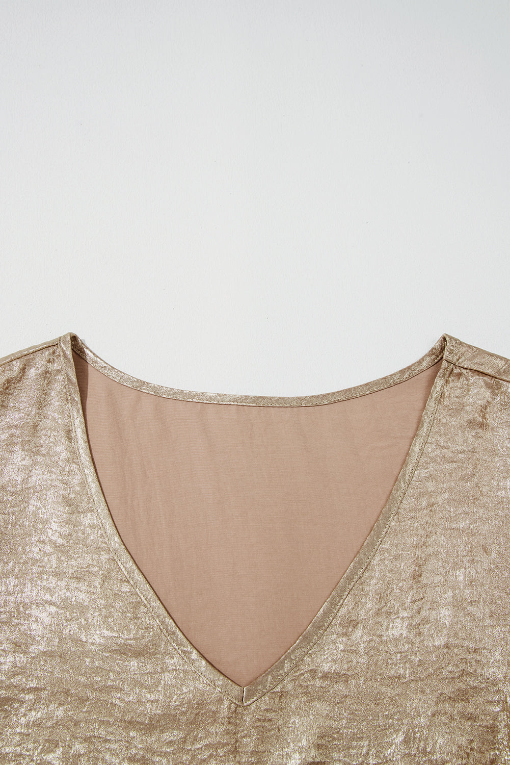 Gold Metallic V Neck Short Sleeve Blouse