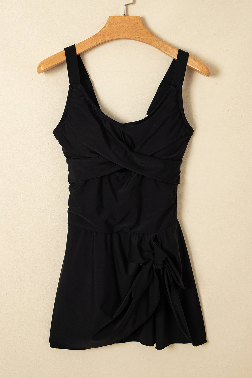 Adjustable Straps Cutout Scrunched Knot Slit One Piece Swim Dress (Other Colors)(Extended Sizes)