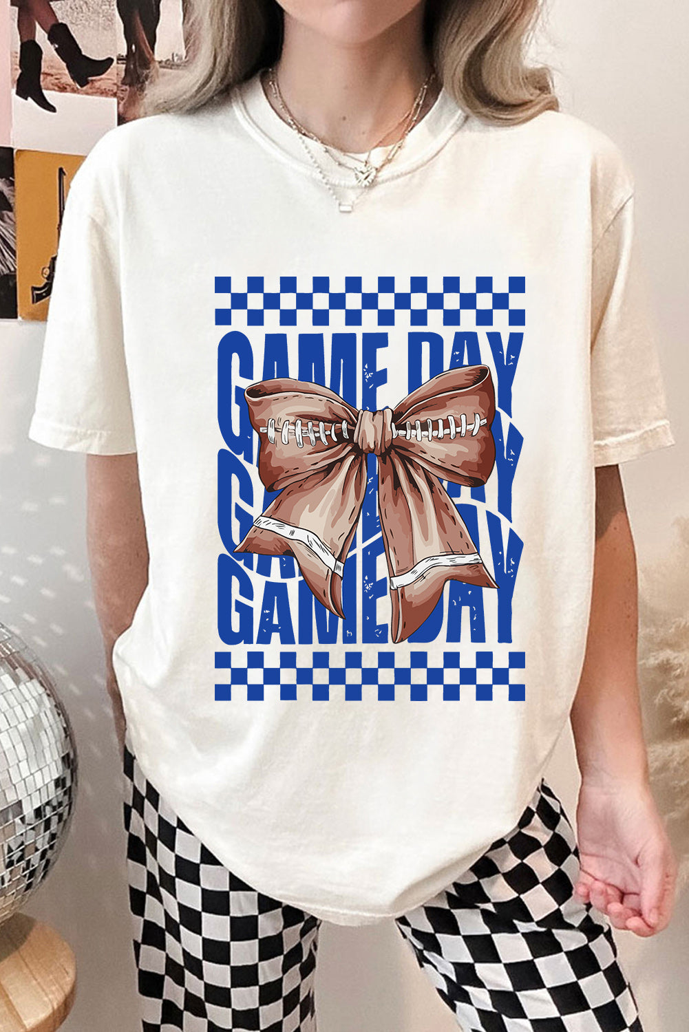 White Rugby Bowknot GAME DAY Graphic Tee (Extended Sizes)
