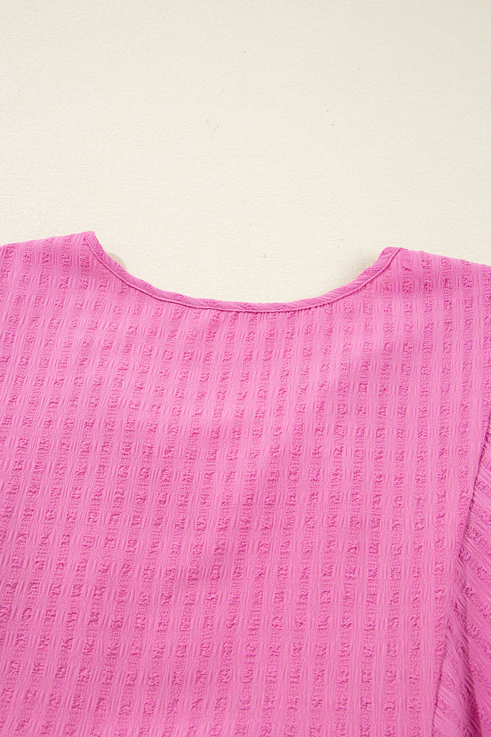 Sachet Pink Textured Tie Split Neck Puff Sleeve Flowy Mini Dress