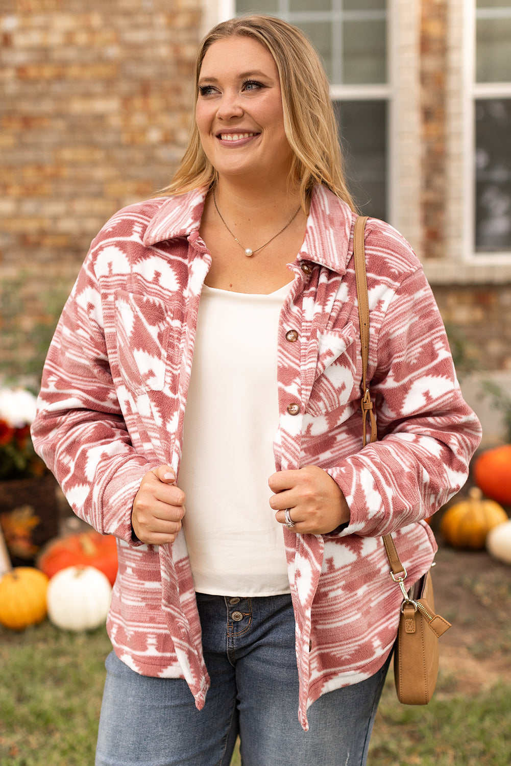 Pink Aztec Print Chest Pocket Shacket