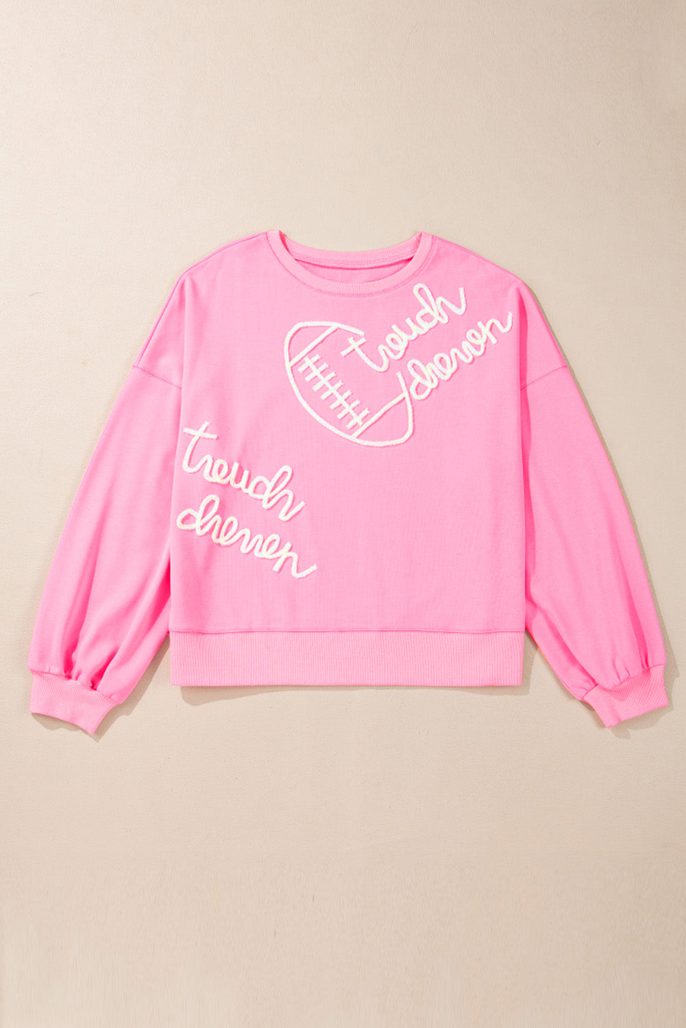 Pink Touch Down Rugby Football Embroidered Sweatshirt