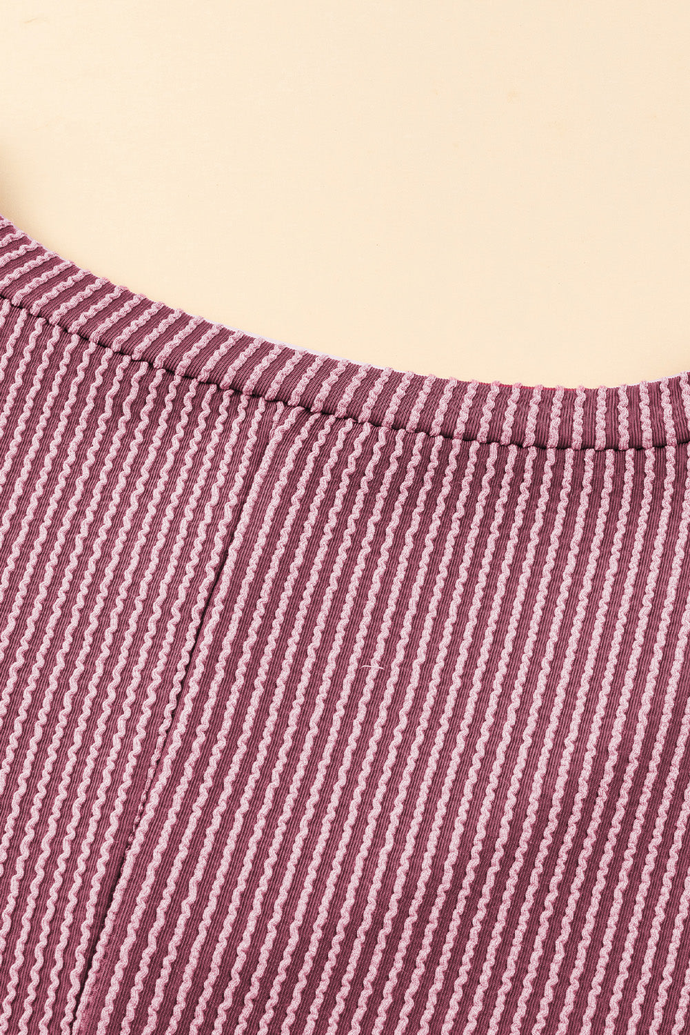 Rose Pink Textured V-Neck Dropped Shoulder T-Shirt