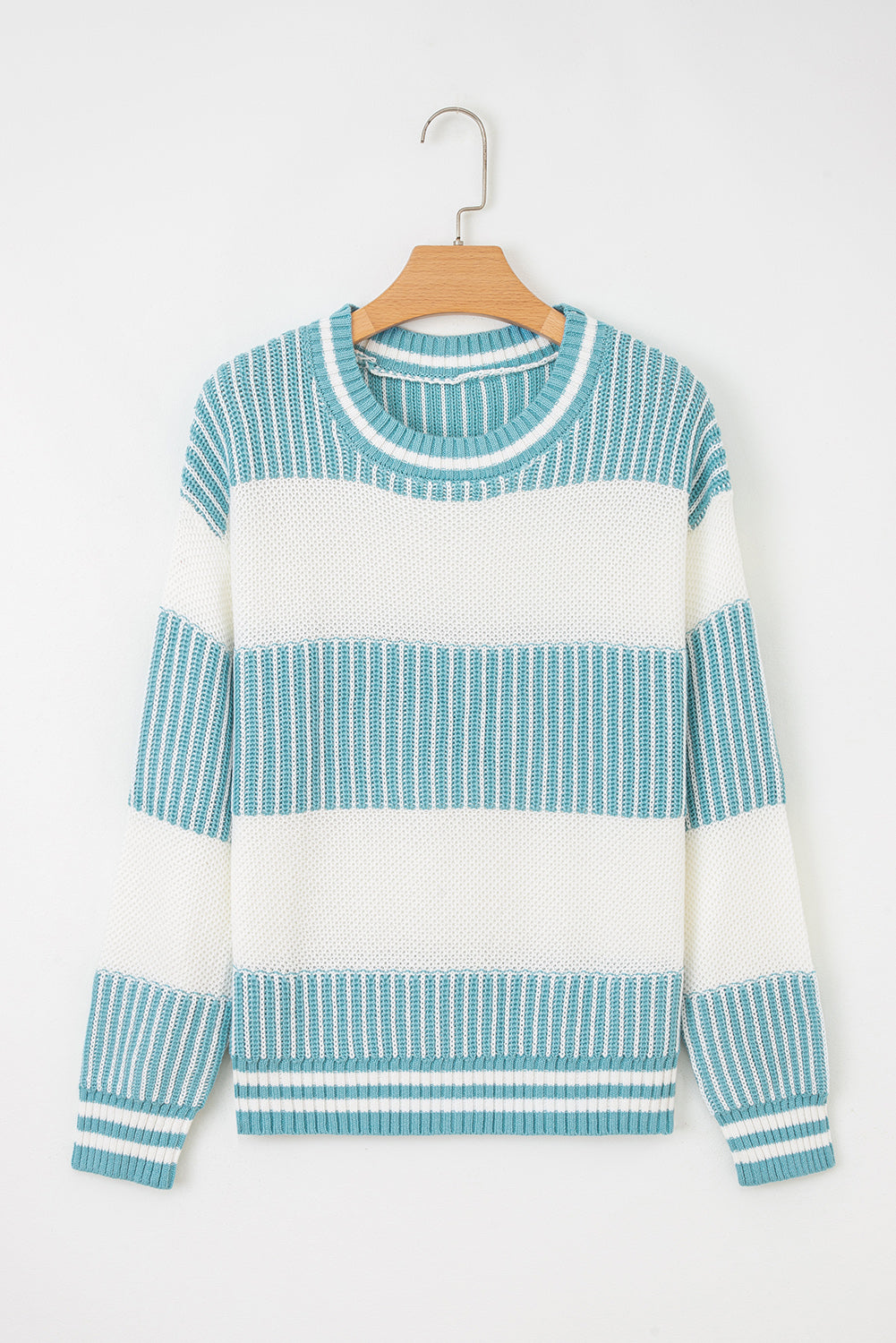 Two Tone Striped Patchwork Drop Shoulder Loose Sweater (Other Colors)