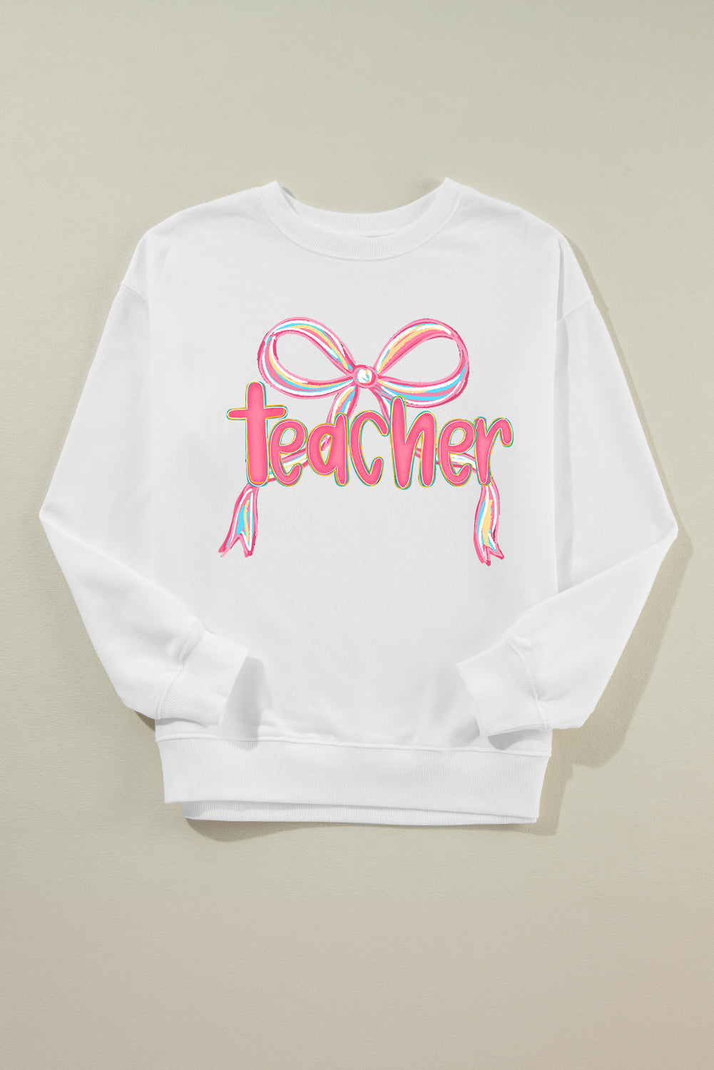 White Teacher Bow PNG Graphic Pullover Sweatshirt (Extended Sizes)