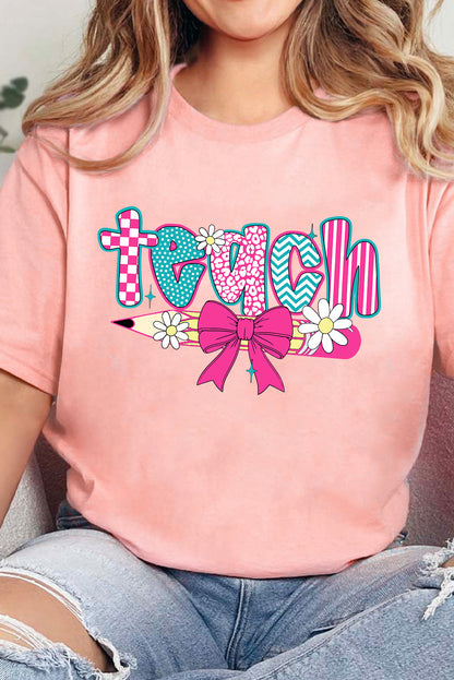 Pink Preppy Retro Checkered Coquette Teach Graphic T-Shirt (Extended Sizes)