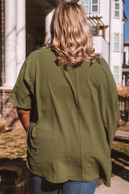 Four Leaf Clover Textured Half Sleeve V Neck T Shirt with Chest Pocket