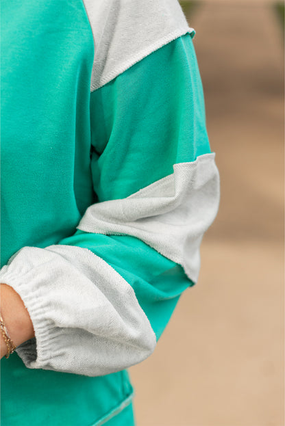 Aruba Blue Colorblock Patchwork Cross Seam Sweatshirt