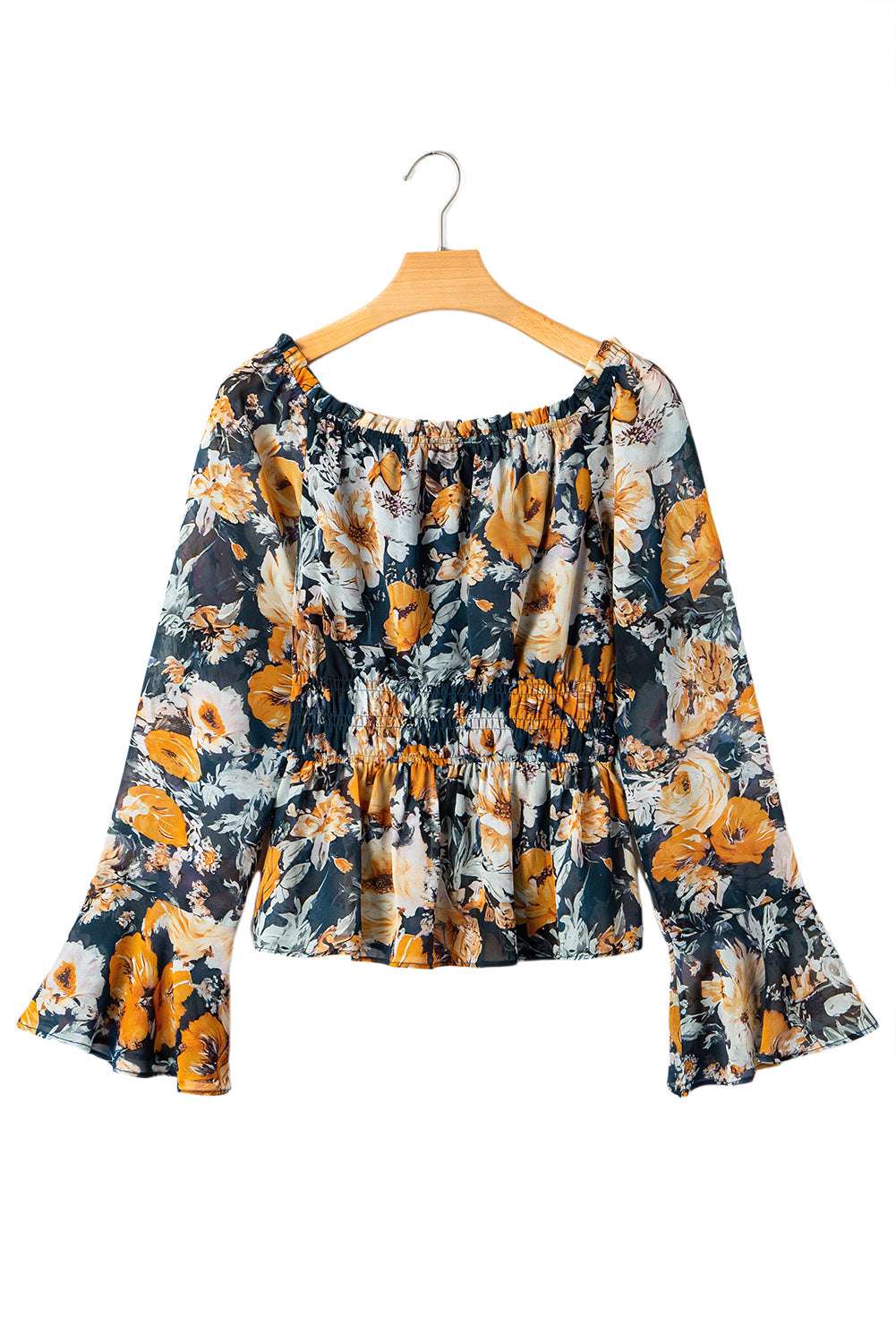 Floral Off Shoulder Bell Sleeve Smocked Peplum Top