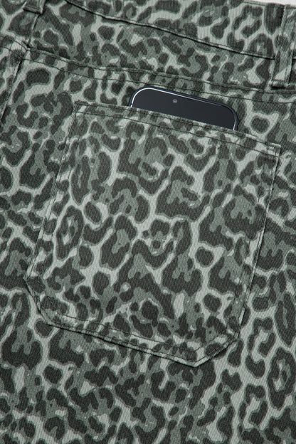 Leopard Frayed Edge Wide Leg High Waist Jeans (Other Colors)