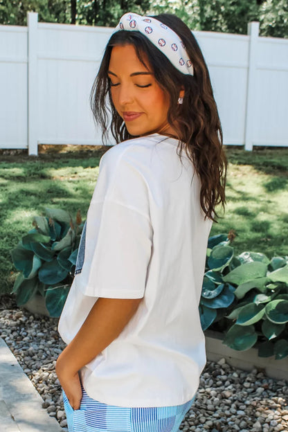 Color Block Chest Pocket Patched Casual Short Sleeve Top (Other Color)