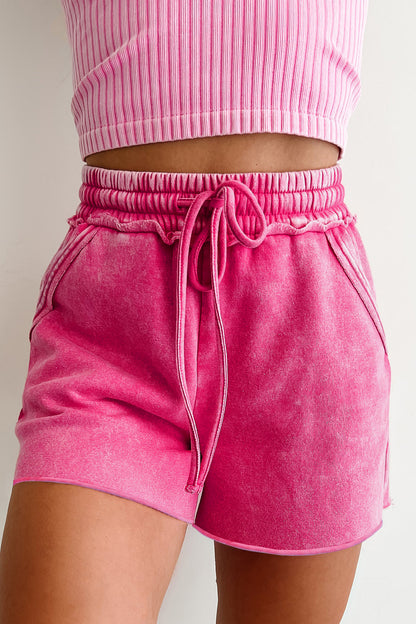 Mineral Washed Drawstring Elastic Waist Raw Cut Shorts (Other Colors)