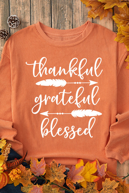 Orange thankful grateful blessed Arrow Graphic Corded Sweatshirt (Extended Sizes)