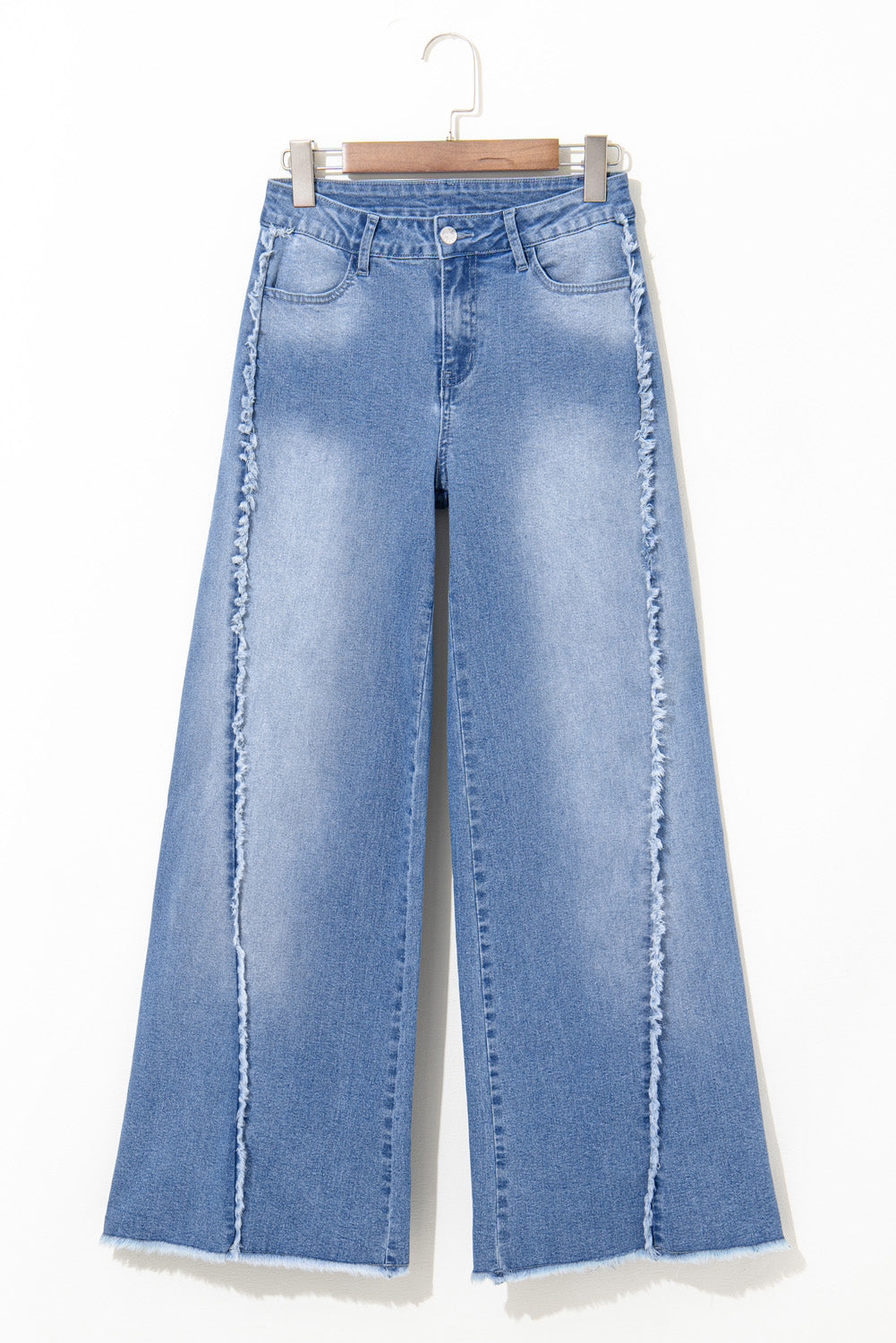 Beau Blue Vintage Stitching Raw Hem Flared Jeans (Extended Sizes)