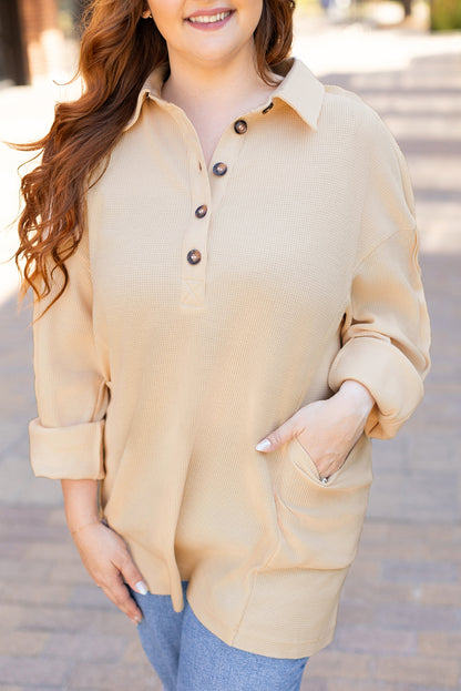 Jet Stream Thermal Waffle Knit Henley Tunic Top