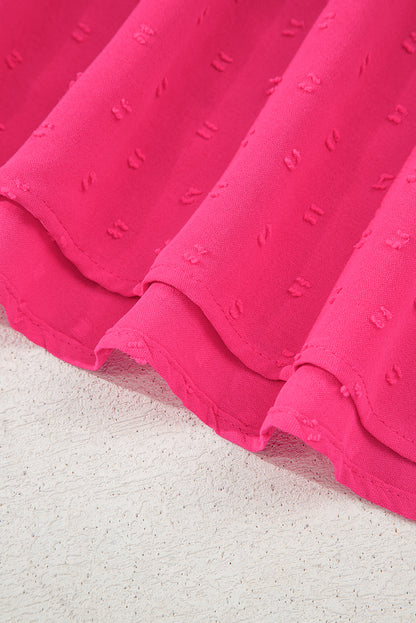 Sachet Pink Swiss Dot Smocked Frilled Neckline Short Sleeve Dress