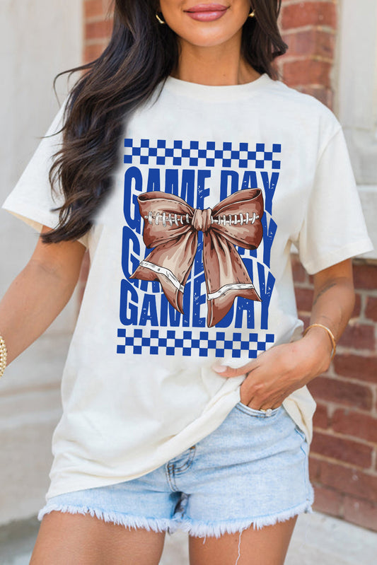 White Rugby Bowknot GAME DAY Graphic Tee (Extended Sizes)