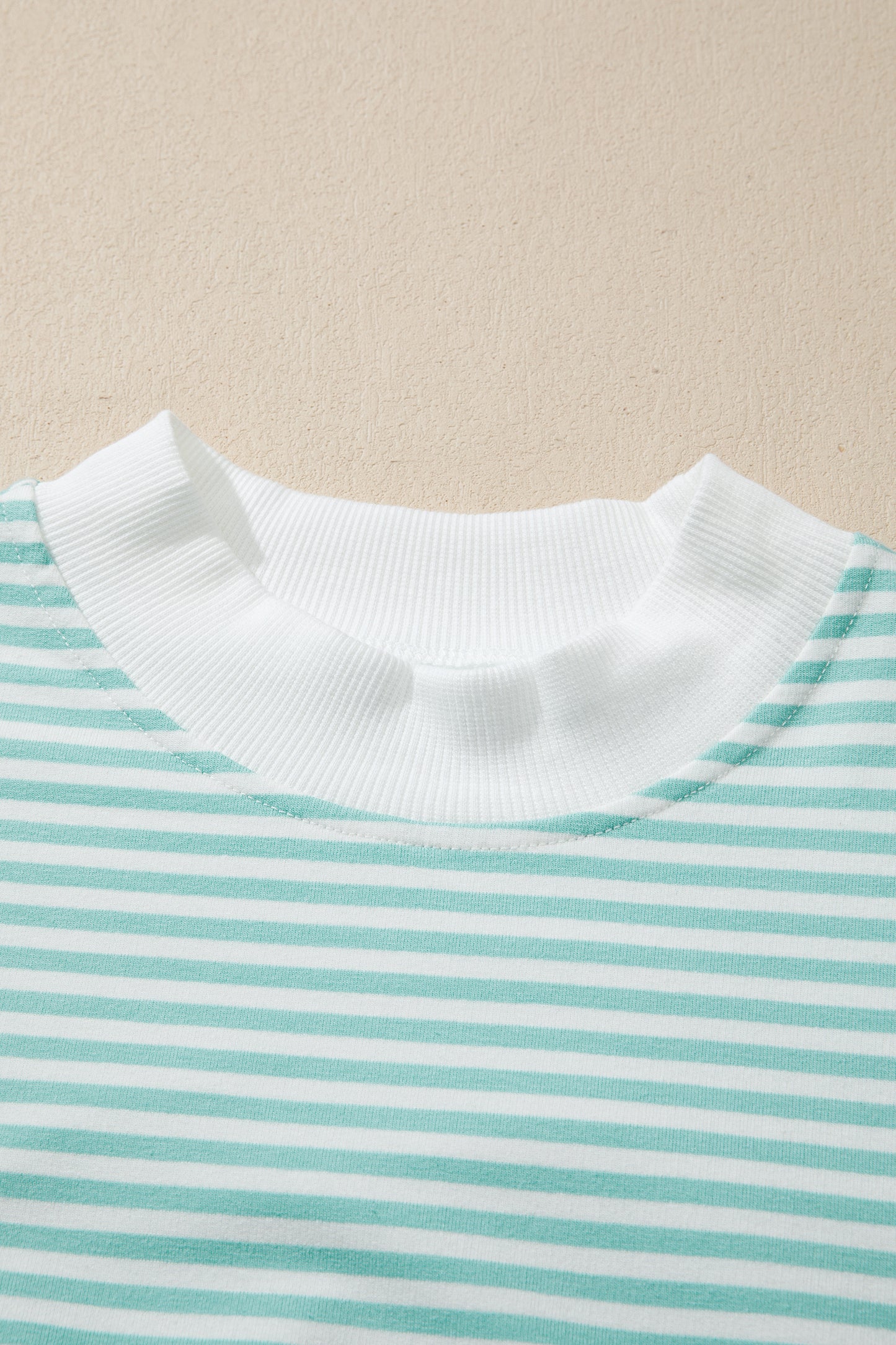 Stripe Cuffed Sleeve Contrast Mock Neck Tee Casual 2pcs Short Set (Other Colors)