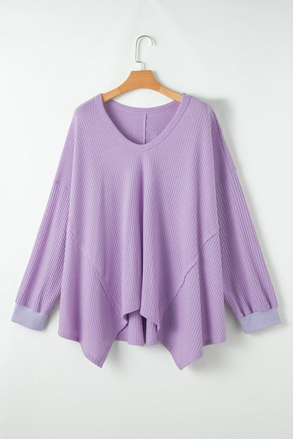 Orchid Petal Waffle Knit Exposed Seam Flowy Top
