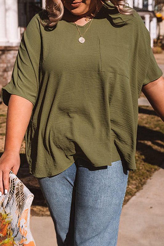 Four Leaf Clover Textured Half Sleeve V Neck T Shirt with Chest Pocket