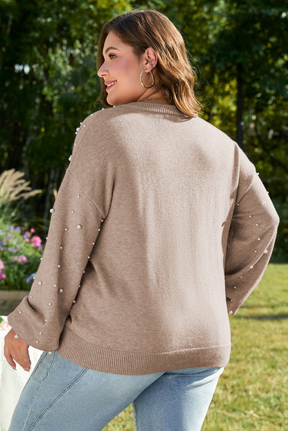 Smoke Gray Pearled Drop Shoulder Sweater