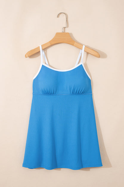 Block Edge Ribbed Pocketed Lined Swim Dress (Other Colors)