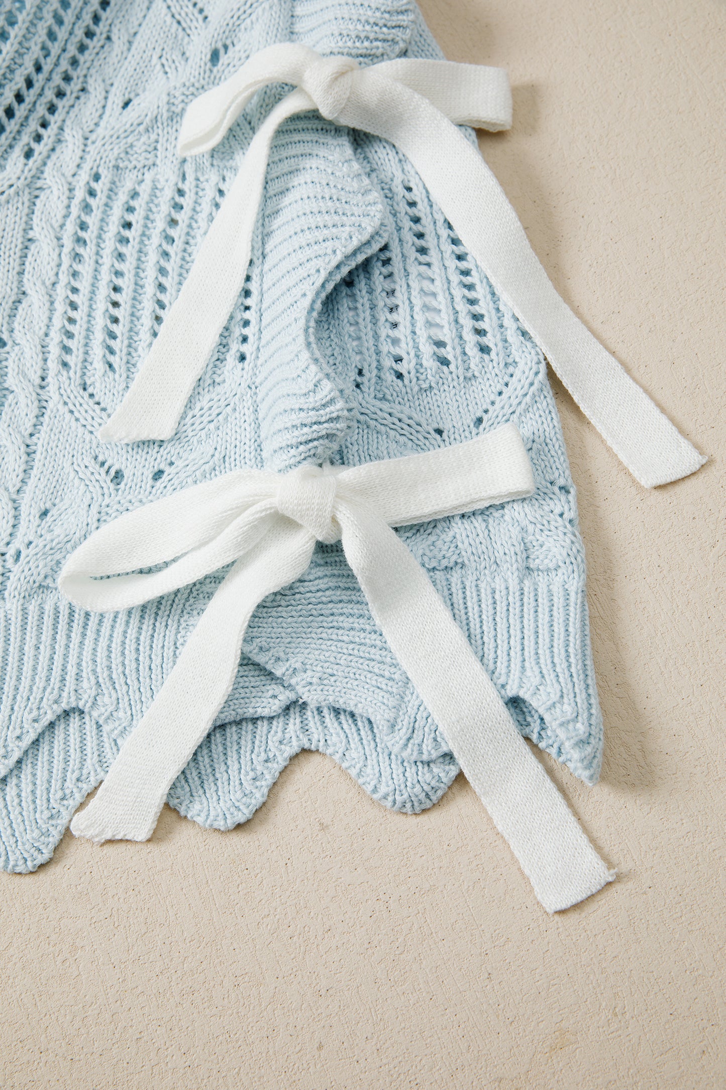 Bonbon Pointelle Knit Patterned Scalloped Trim Short Sleeve Sweater (Other Colors)