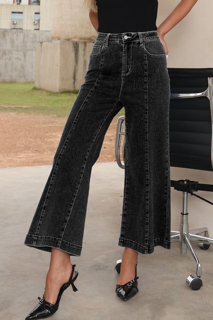 Dark Blue Plain Seam Detail Flared Bottom Ankle Length Jeans (Extended Sizes)