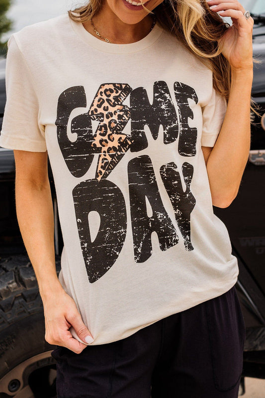 Khaki Game Day Rugby Football Season Leopard Lightning T Shirt (Extended Sizes)