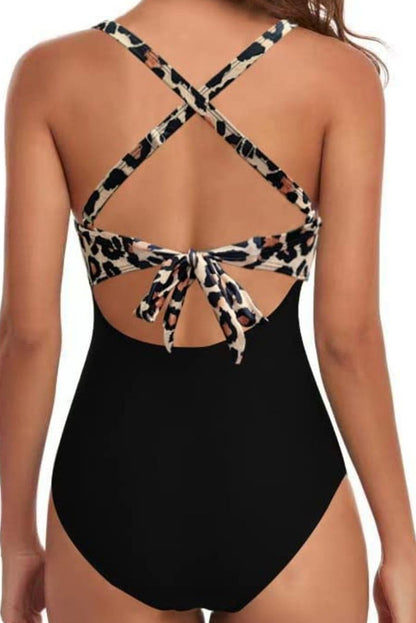 2-tone Crossed Cutout Backless Monokini (Other Colors)