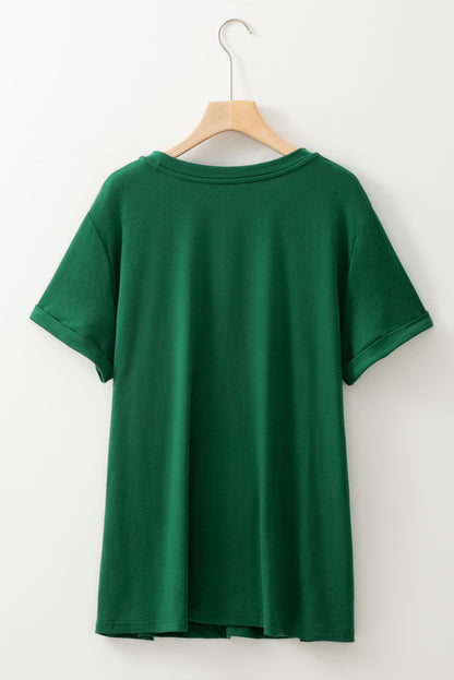 Dark Green Round Neck Rolled Sleeve T-shirt