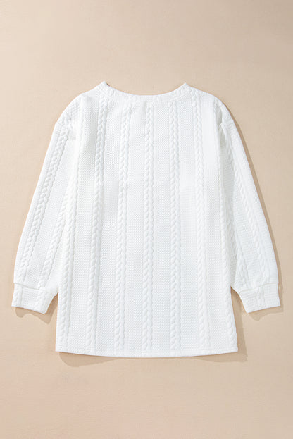 White Cable Textured Loose Sweatshirt