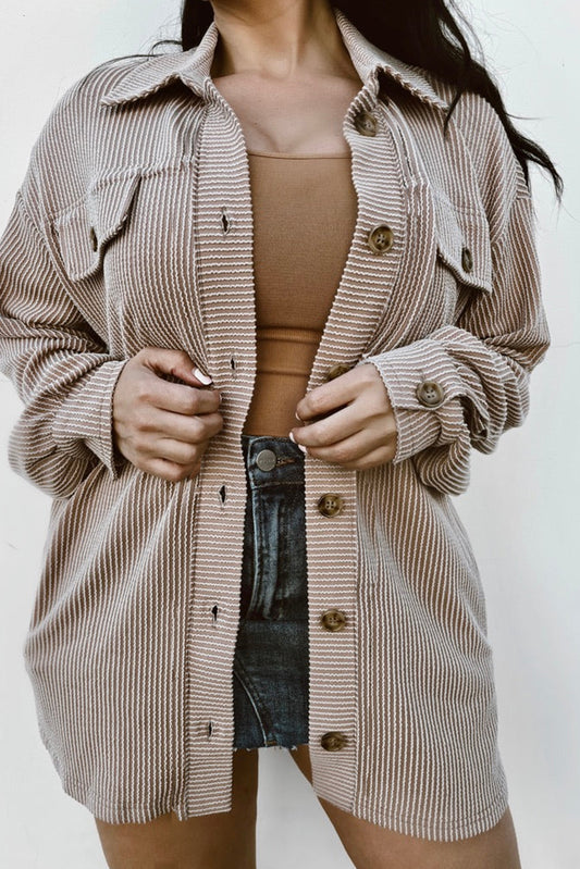 Smoke Gray Solid Corded Drop Shoulder Shacket
