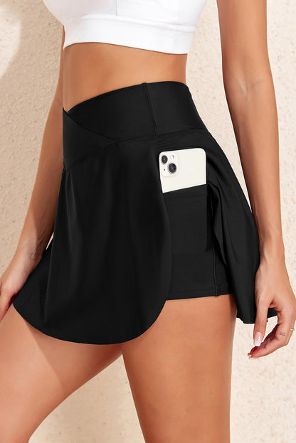 Solid Pocketed Crossover High Waist Swim Skort (Other Colors)