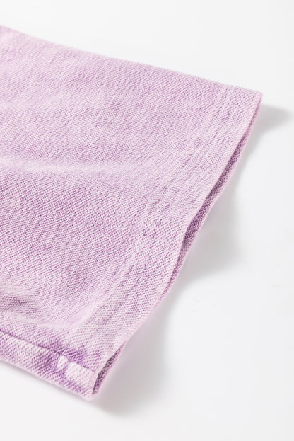 Orchid Petal Mineral Wash Drop Sleeve Patchwork Tee